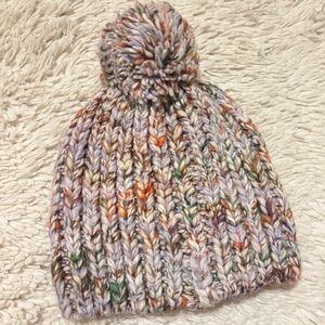 Madewell Chunky Pompom Beanie in Marled Orchid Wool Blend Winter Knit Hat Lilac